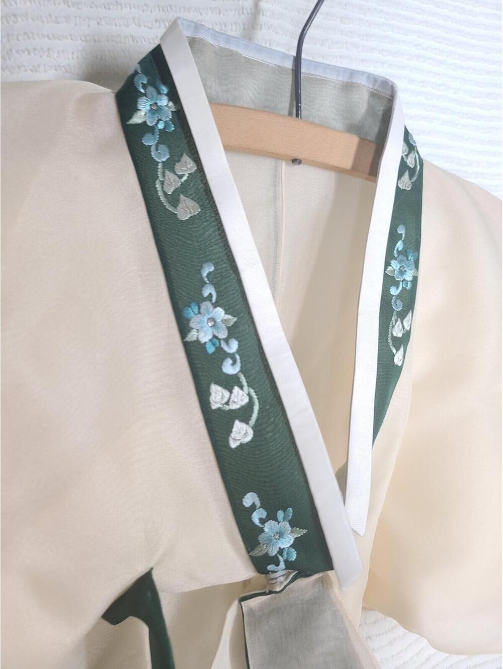 Vintage Chinese Hanfu Jacket Shirt Sheer Green Tan Hand Stitched Ooak 34"b Small - Picture 9 of 9